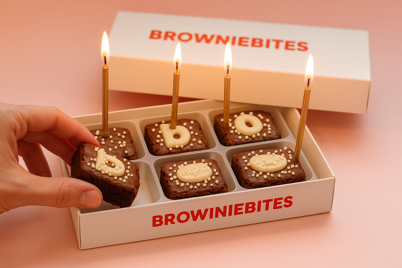 Birthday brownies with BROWNIEBITES on top cover and front